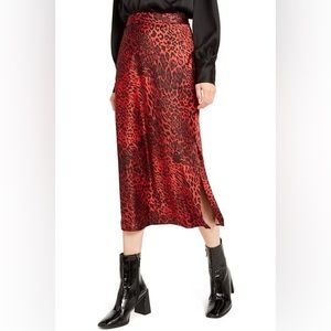 Bar III Womens Satin
Cheetah Print Midi Skirt Red Size 2